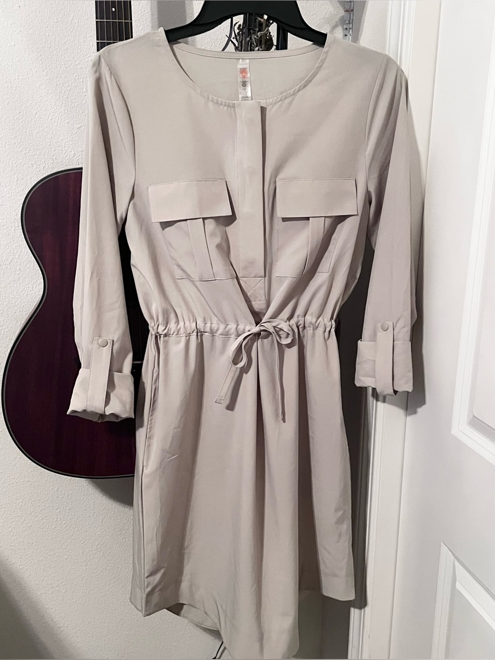 Mona B Women's Taupe Drawstring Shirt Dress Size Small NWOT